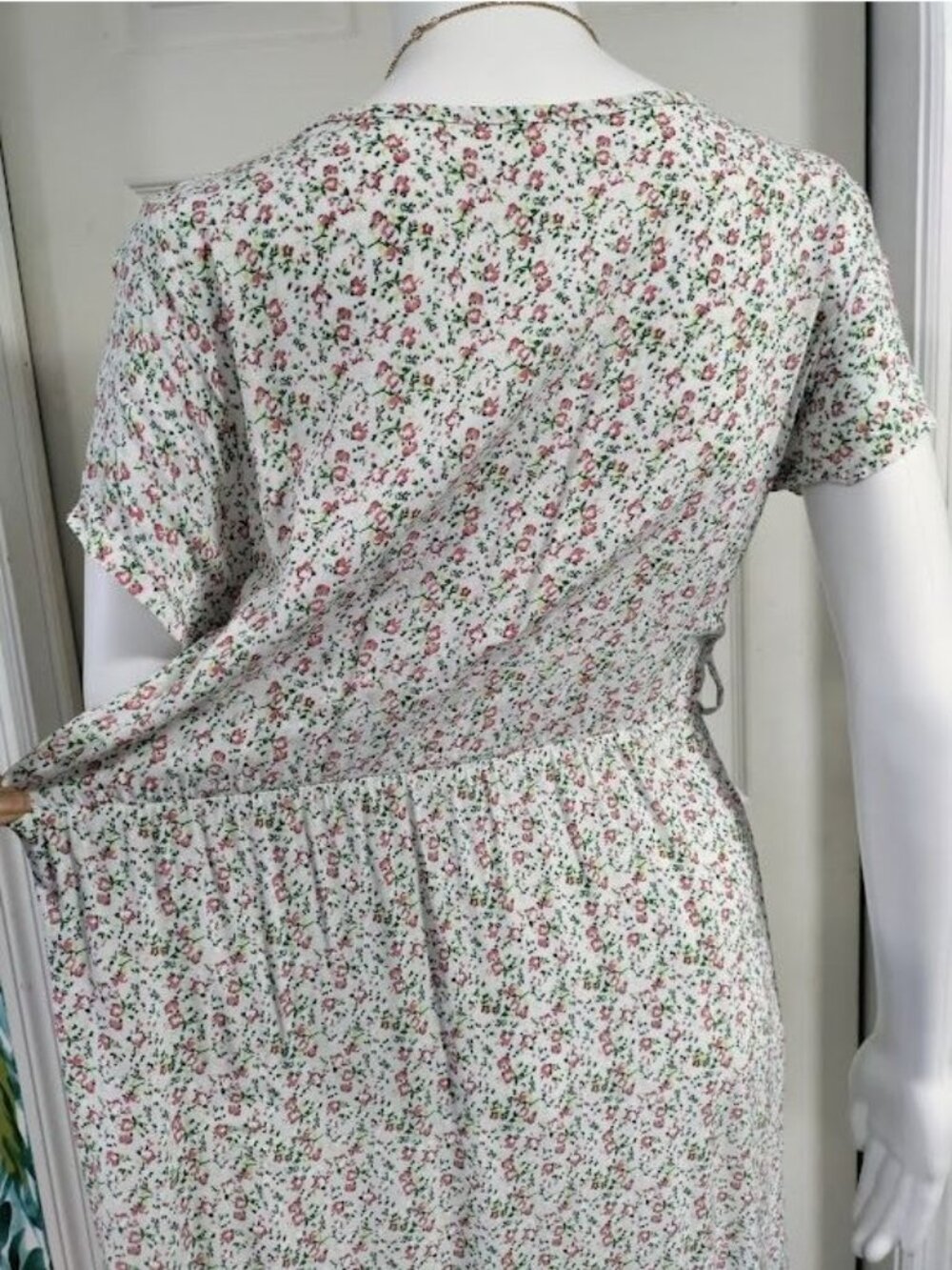 Made In Italy Short Sleeve Floral Print V Neck Maxi Dress White Pink Women's L - Picture 8 of 13